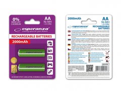Аккумуляторы ESPERANZA Ni-MH AA 2000 mAh, 2шт, зеленый EZA103G